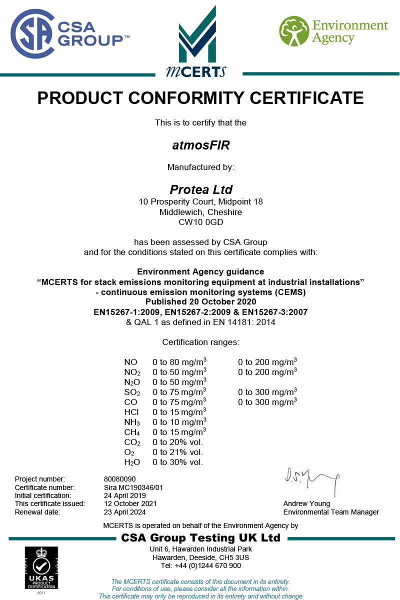 Lowest NO and NO2 MCERTS emissions analyser