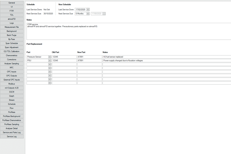 Service Schedule and Settings in Software