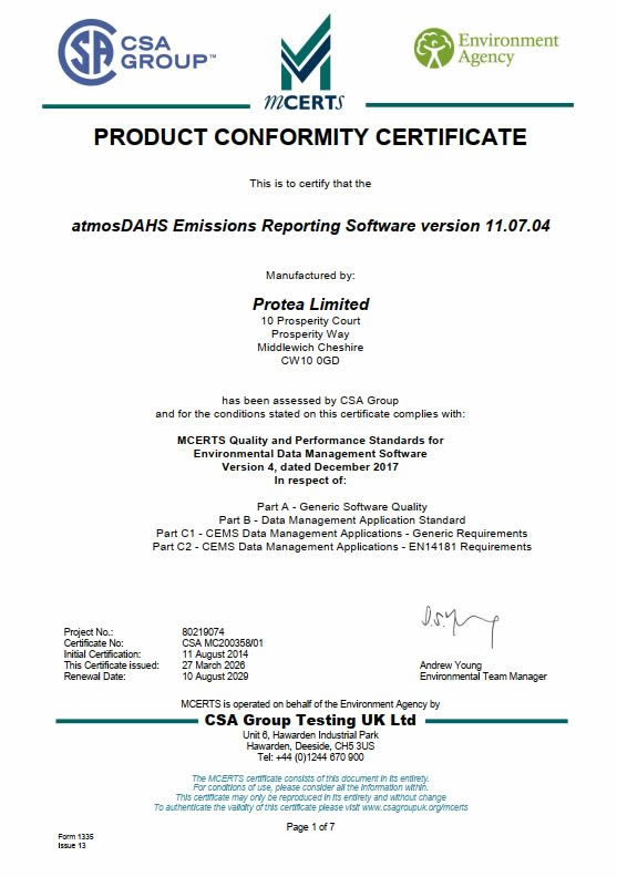 MCERTS Re-Certified atmosDAHS Emissions Reporting Software