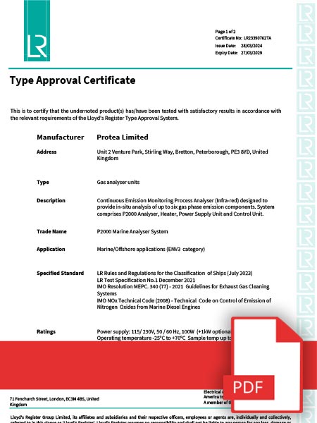 P2000 Lloyds Register Type Approval Certificate