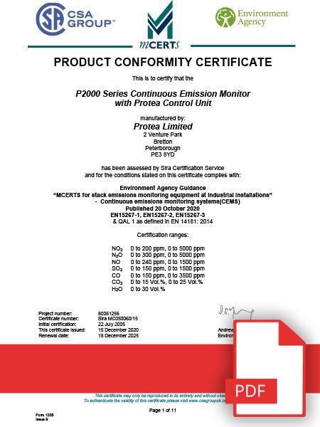 P2000 MCERTS Certificate