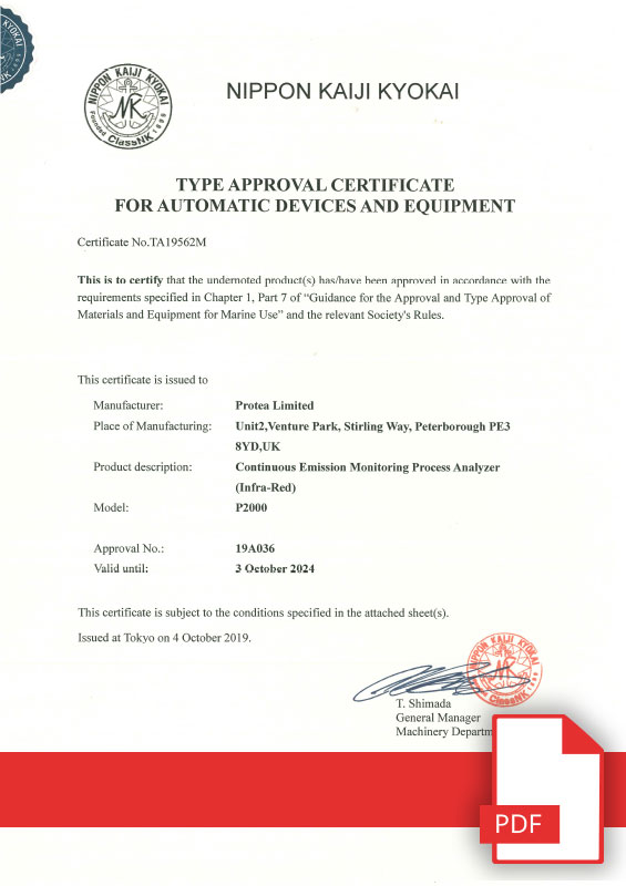 Type Approval Certificate For Marine Automatic Devices & Equipment Japan